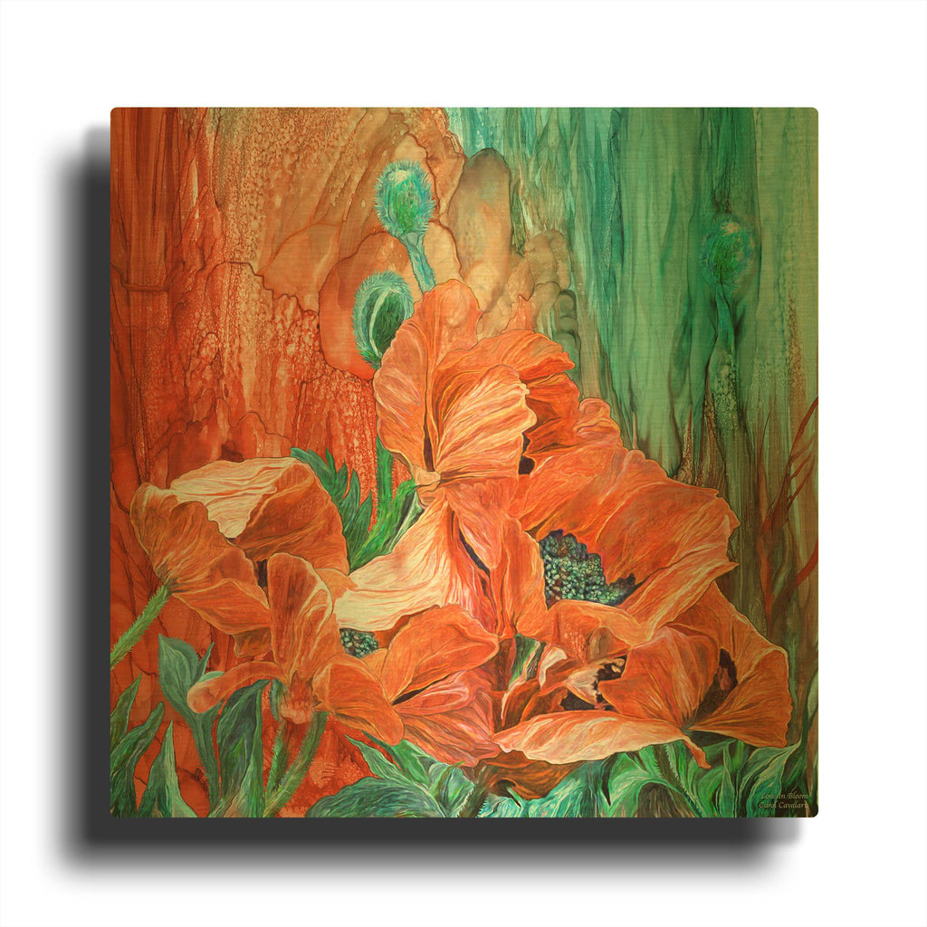 'Love In Bloom Poppies' By Carol Cavalaris Gold Metal Wall Art