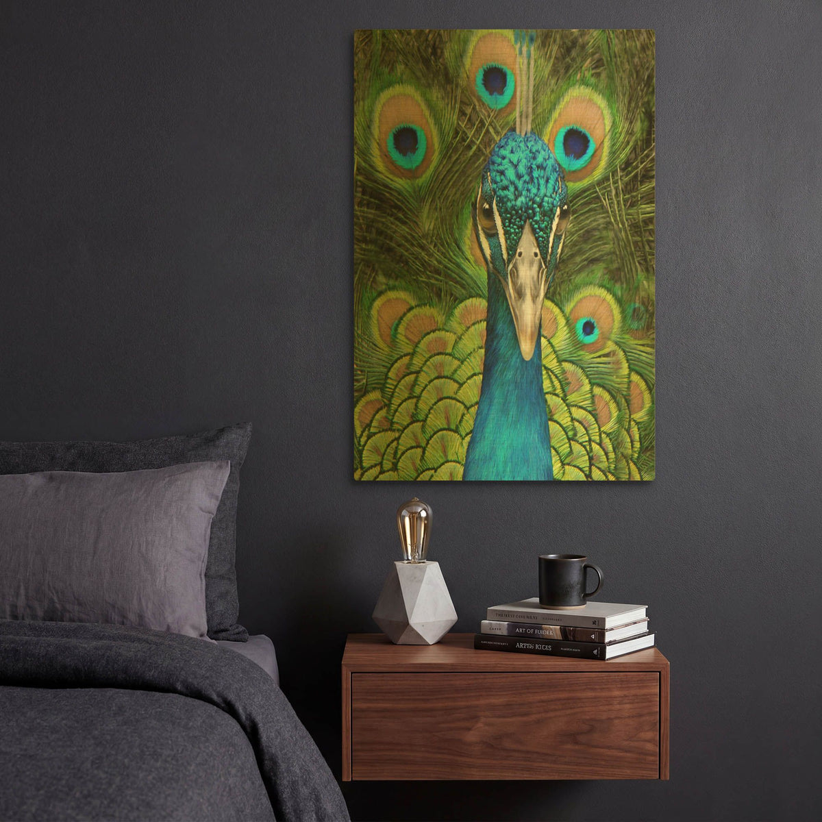 'Peacock Face Bf' By Carol Cavalaris Gold Metal Wall Art