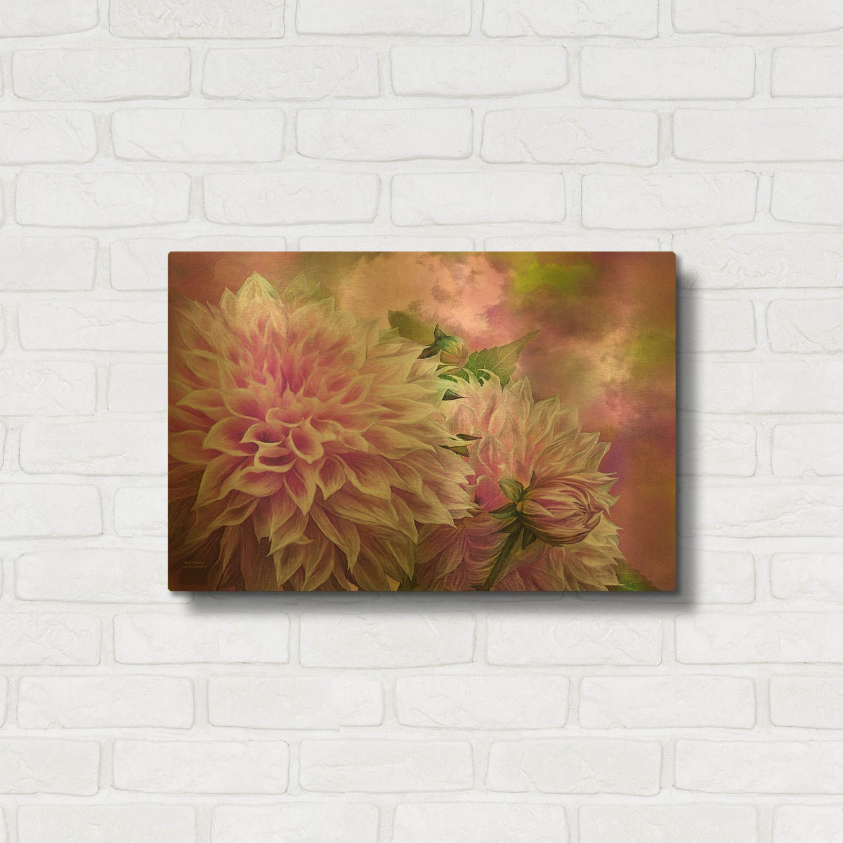 'Pink Dahlias' By Carol Cavalaris Gold Metal Wall Art
