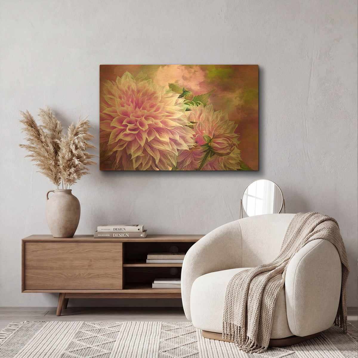 'Pink Dahlias' By Carol Cavalaris Gold Metal Wall Art