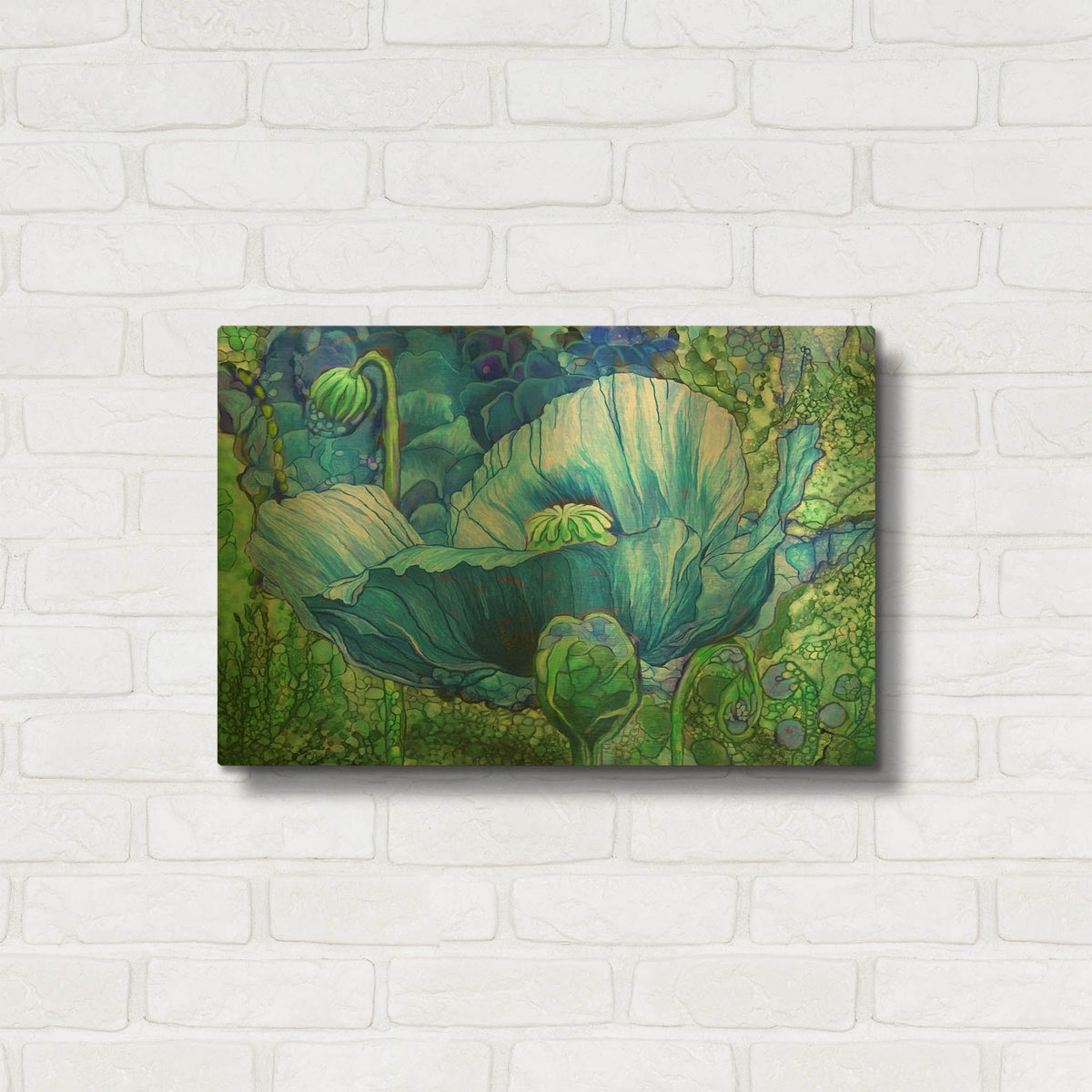 'Poppy Garden - Blue' By Carol Cavalaris Gold Metal Wall Art