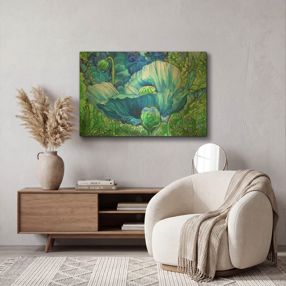 'Poppy Garden - Blue' By Carol Cavalaris Gold Metal Wall Art