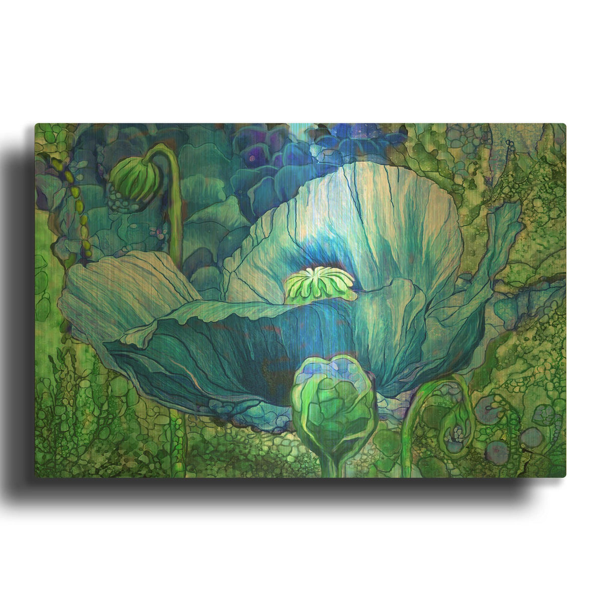 'Poppy Garden - Blue' By Carol Cavalaris Gold Metal Wall Art