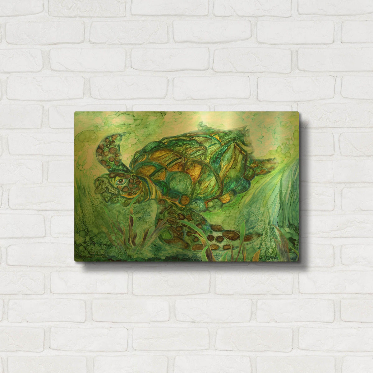 'Sea Turtle - Spirit Of Peace' By Carol Cavalaris Gold Metal Wall Art