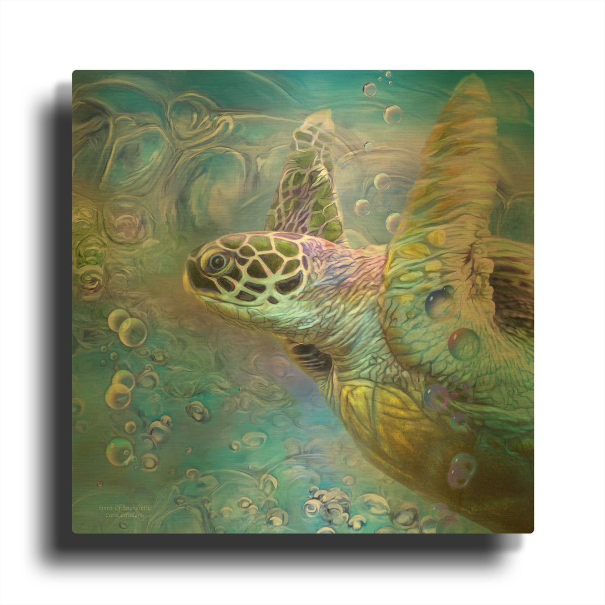 'Sea Turtle - Spirit Of Serendipity' By Carol Cavalaris Gold Metal Wall Art