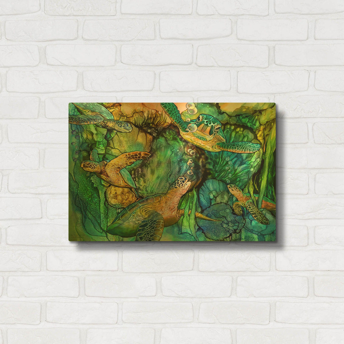 'Sea Turtle Garden' By Carol Cavalaris Gold Metal Wall Art