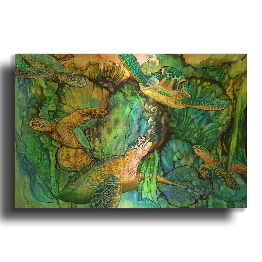 'Sea Turtle Garden' By Carol Cavalaris Gold Metal Wall Art