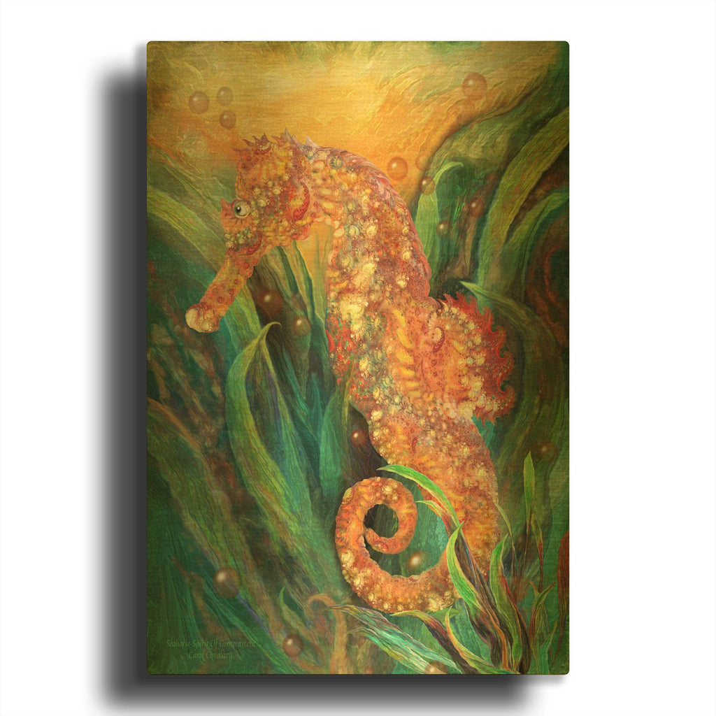 'Seahorse - Spirit Of Contentment' By Carol Cavalaris Gold Metal Wall Art