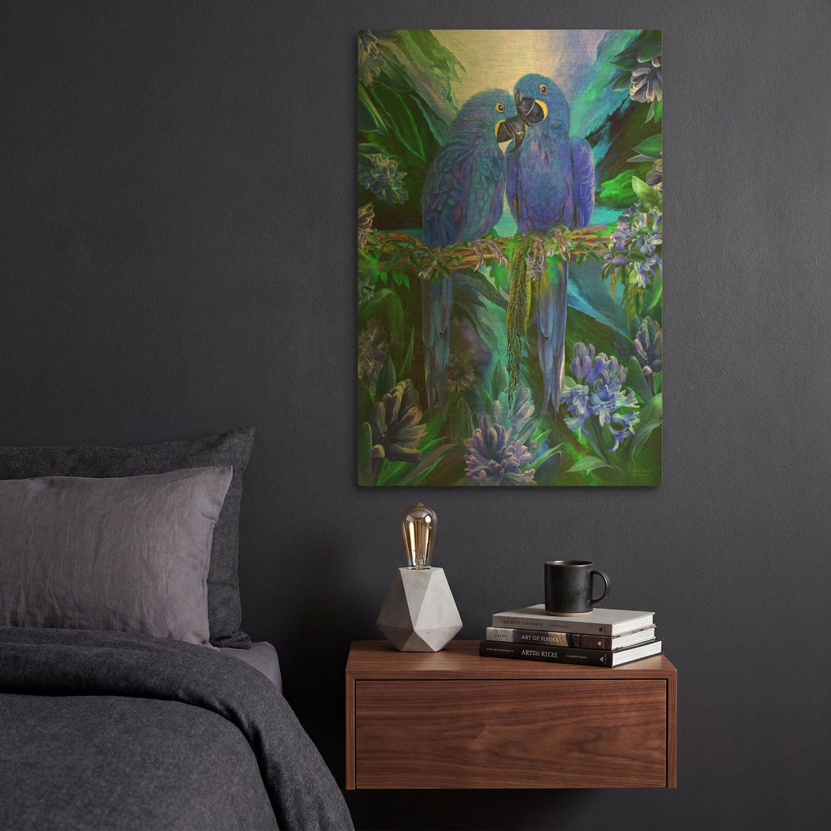 'Tropic Spirits - Hyacinth Macaw' By Carol Cavalaris Gold Metal Wall Art