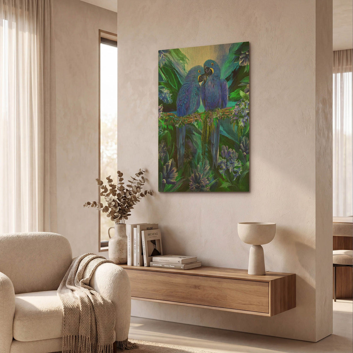 'Tropic Spirits - Hyacinth Macaw' By Carol Cavalaris Gold Metal Wall Art
