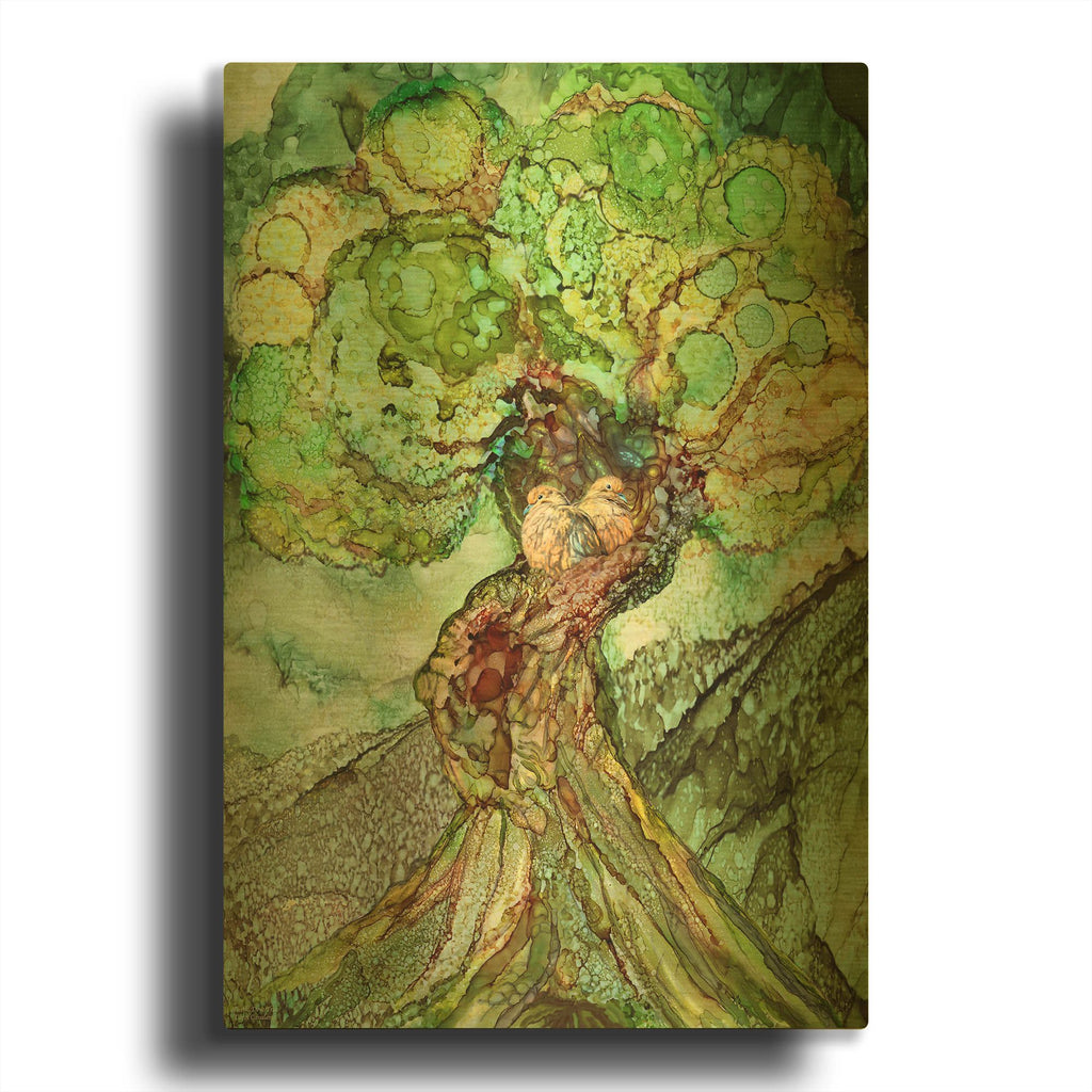 'Turtle Dove Tree' By Carol Cavalaris Gold Metal Wall Art