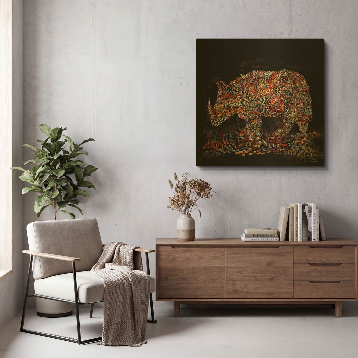 'Vintage Rhino' By Carol Cavalaris Gold Metal Wall Art