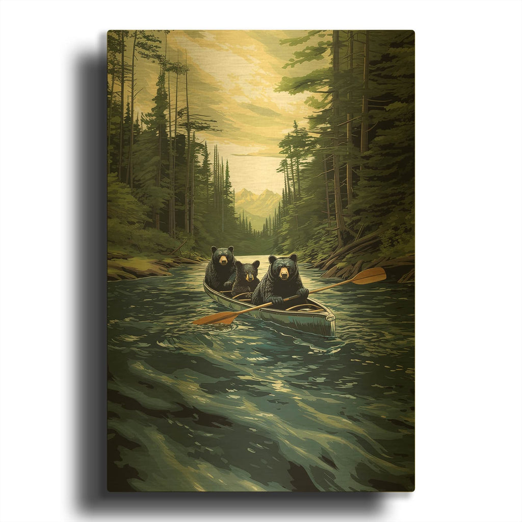 'Black Bear Canoe' By Jim Baldwin Gold Metal Wall Art