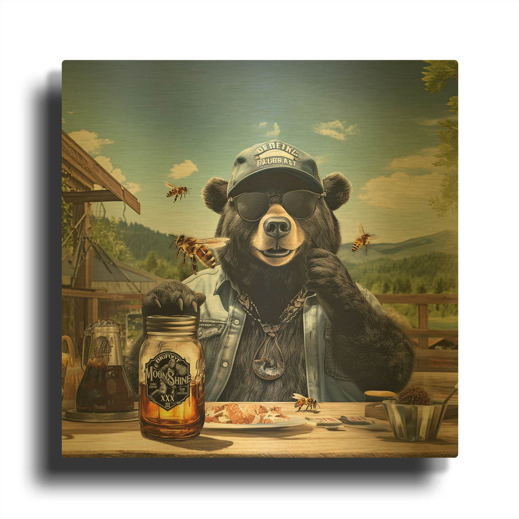 'Cool Bear Moonshine Buzz' By Jim Baldwin Gold Metal Wall Art