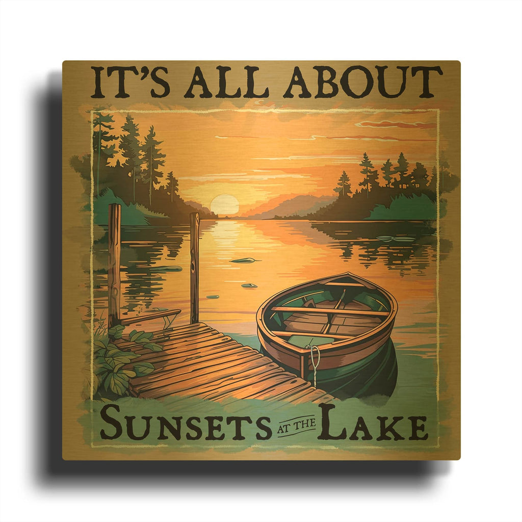 'Sunsets At The Lake' By Jim Baldwin Gold Metal Wall Art