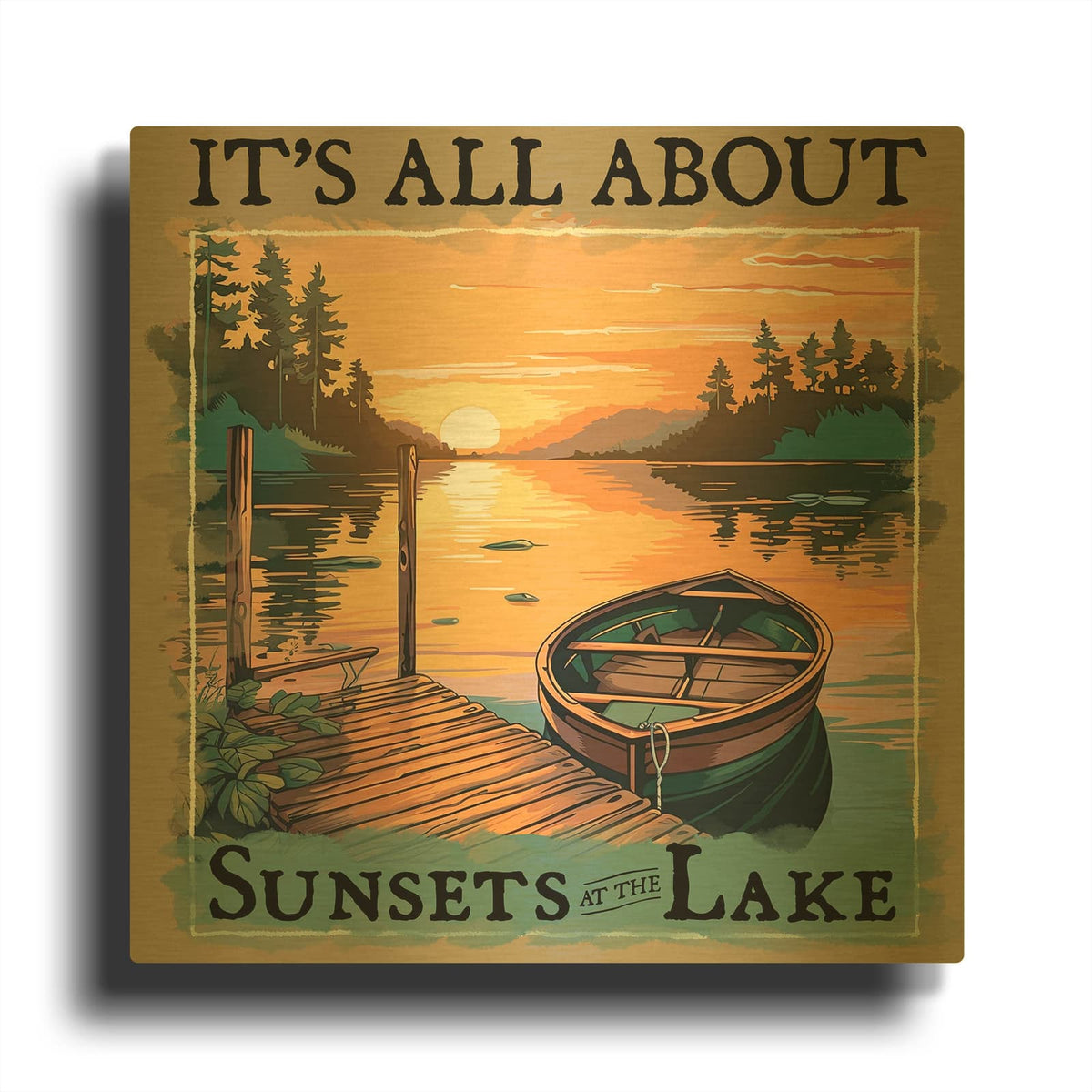 'Sunsets At The Lake' By Jim Baldwin Gold Metal Wall Art