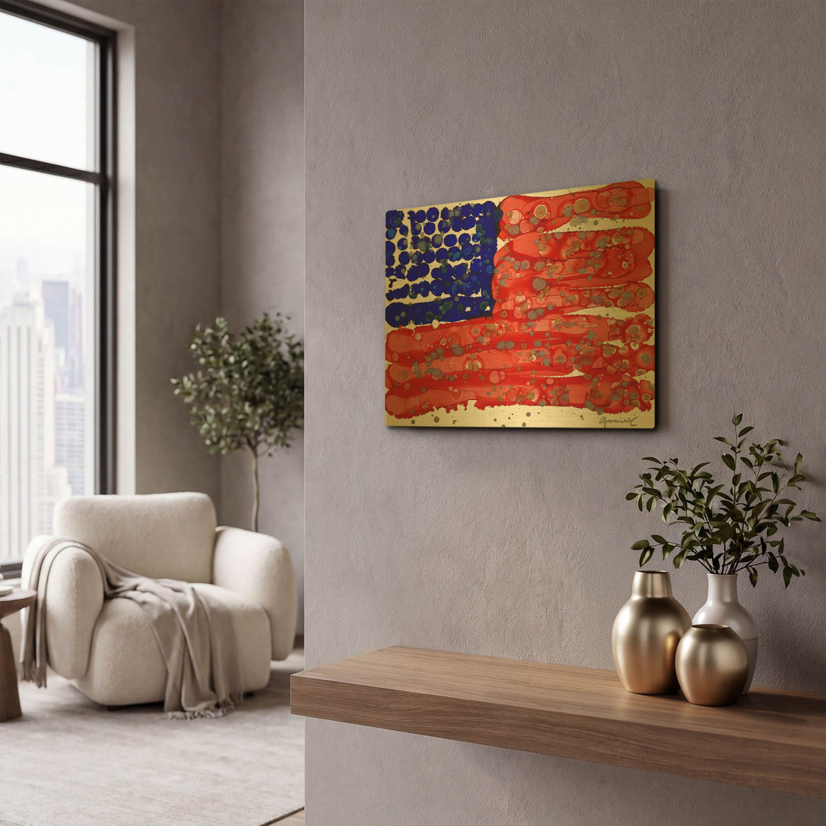'Bless America' By Lovitude Gold Metal Wall Art