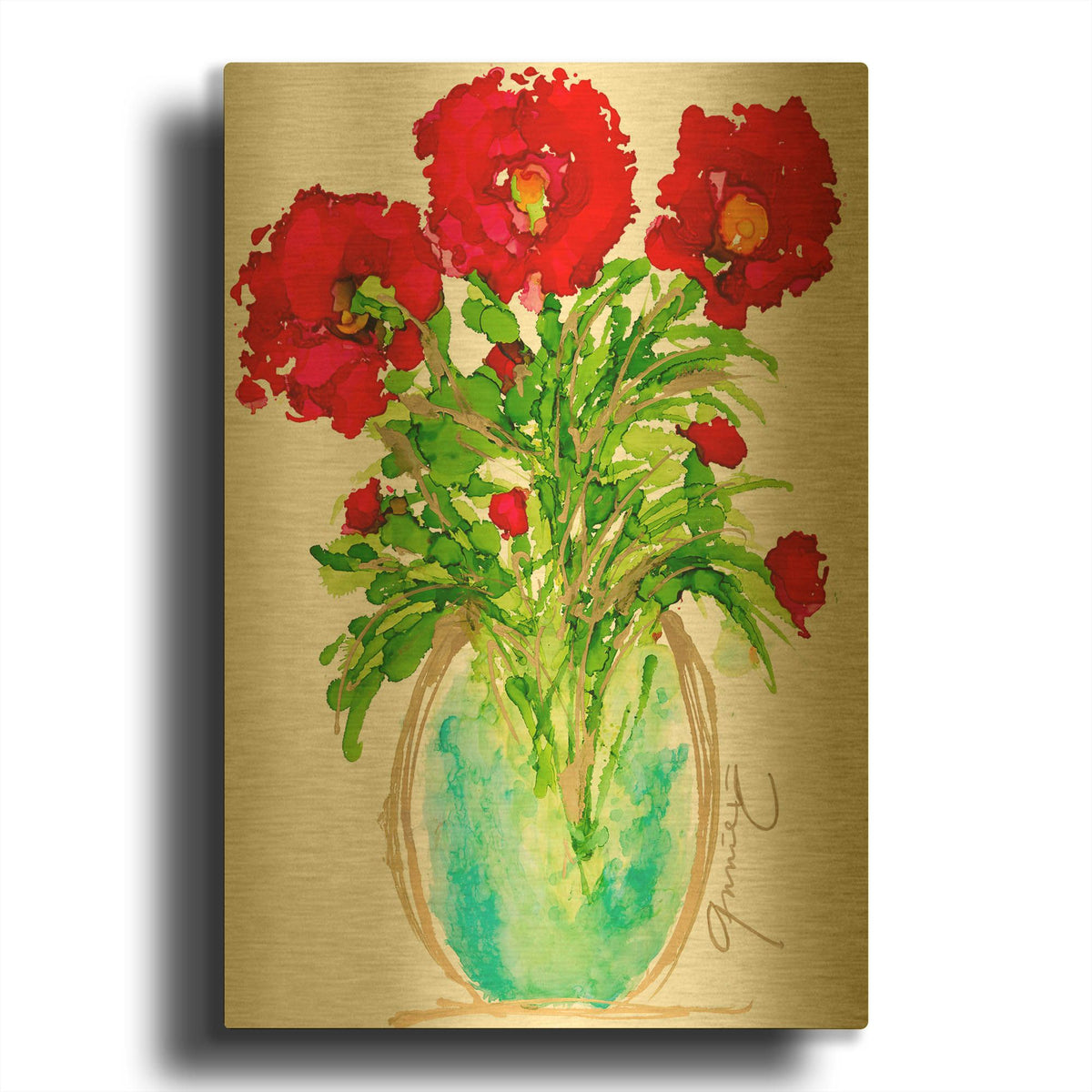 'Happy Peonies' By Lovitude Gold Metal Wall Art