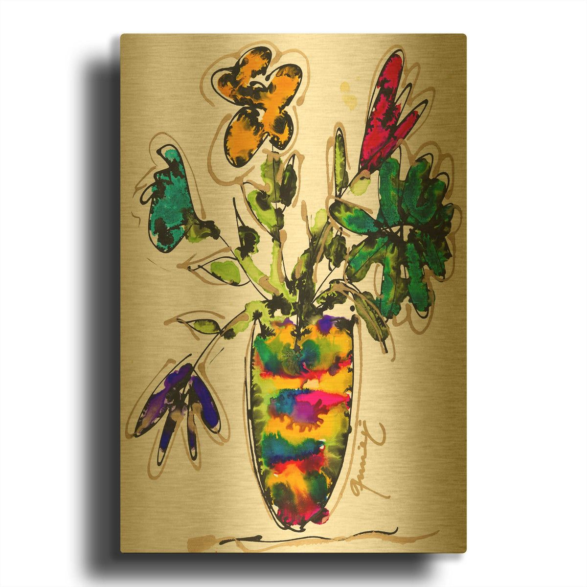 'Lets Be Happy' By Lovitude Gold Metal Wall Art