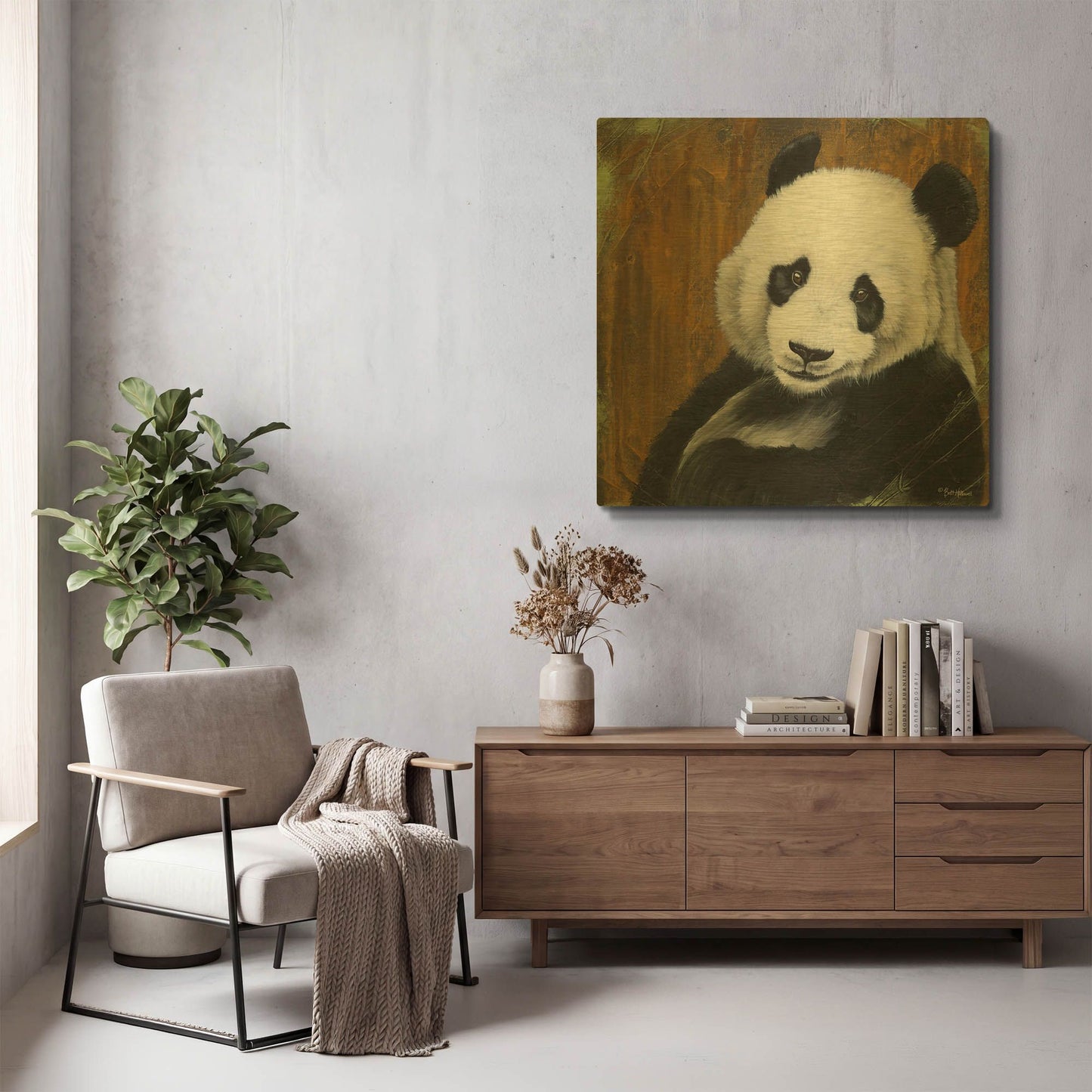 'Panda Smile' By Britt Hallowell Gold Metal Wall Art