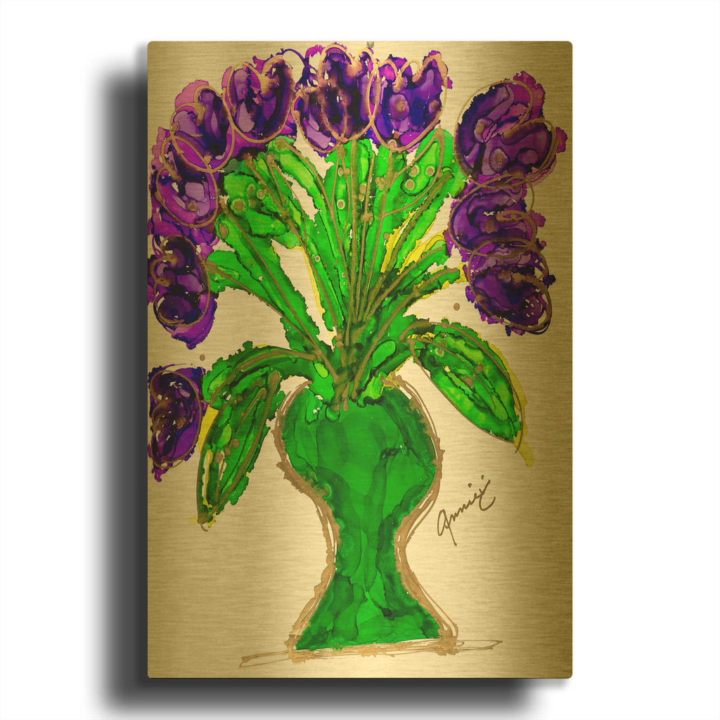 'Purple Hearts' By Lovitude Gold Metal Wall Art