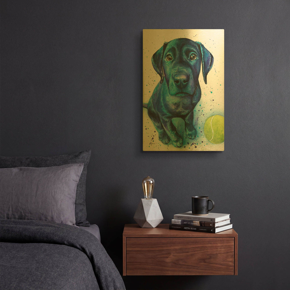 'Ball Is Life Black Lab Puppy' By Lindsay Kivi Gold Metal Wall Art