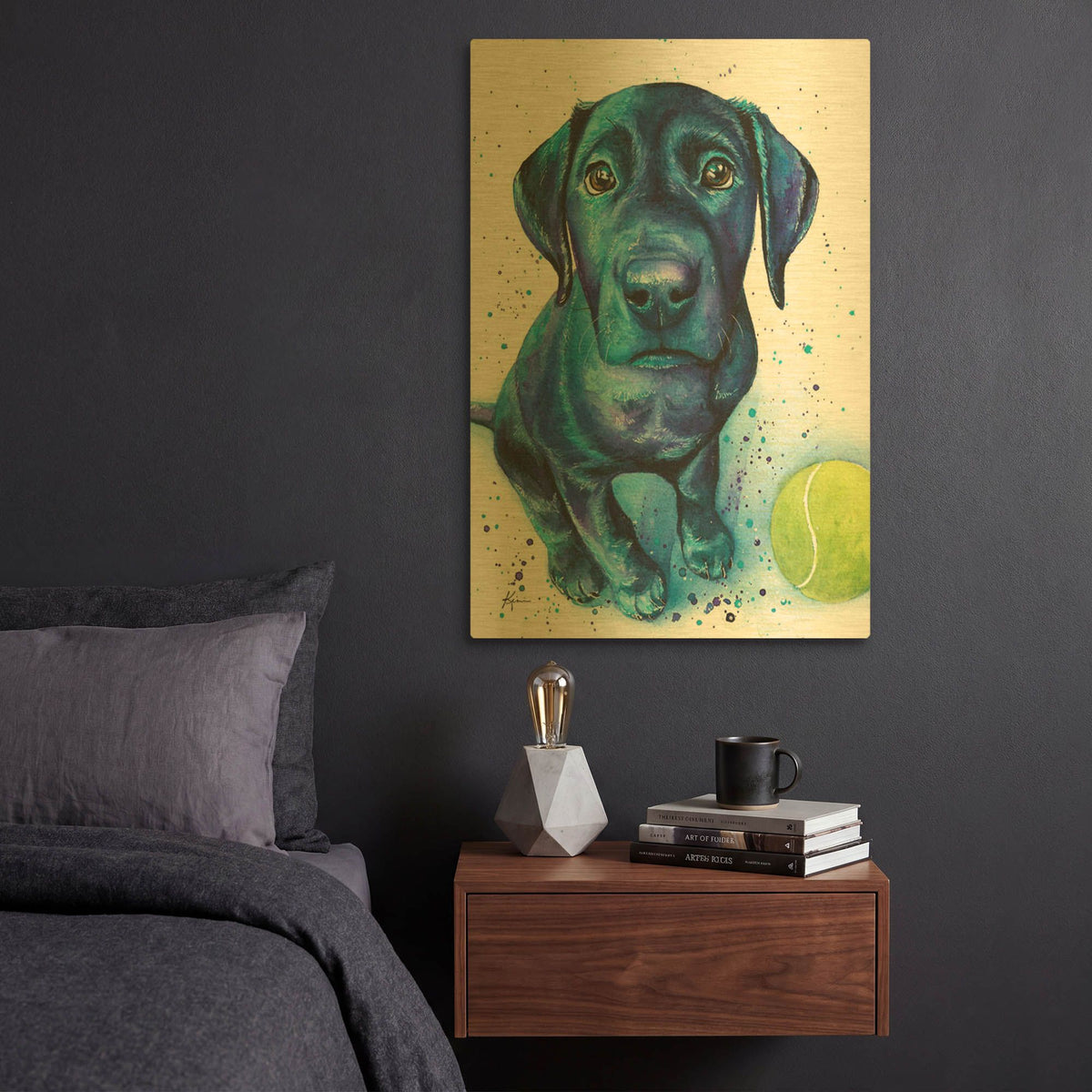'Ball Is Life Black Lab Puppy' By Lindsay Kivi Gold Metal Wall Art