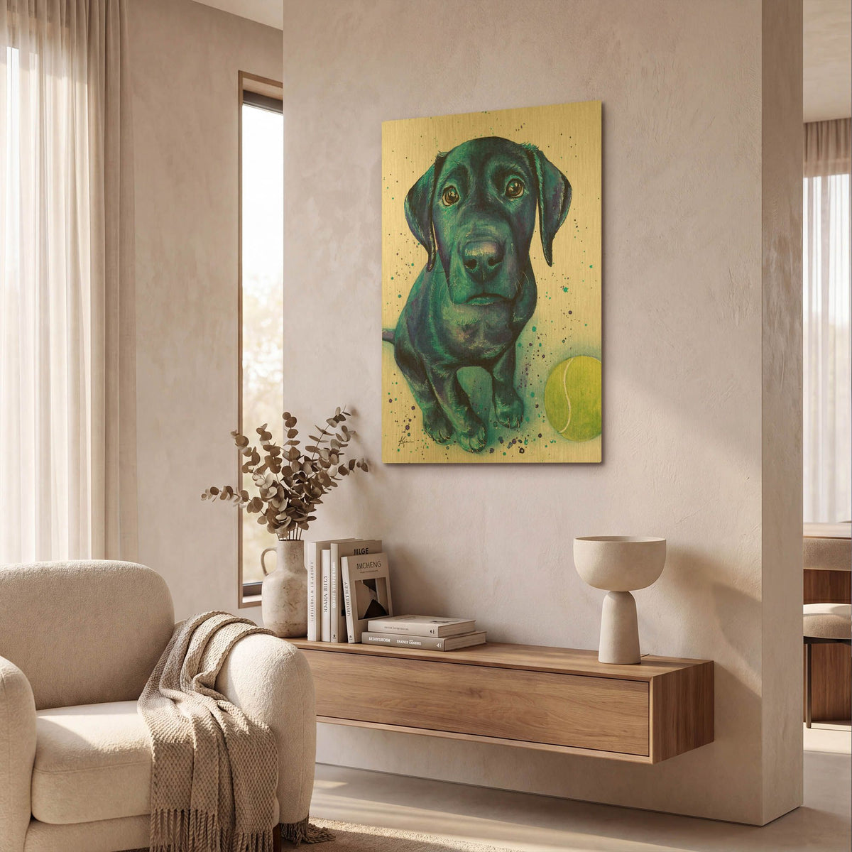 'Ball Is Life Black Lab Puppy' By Lindsay Kivi Gold Metal Wall Art