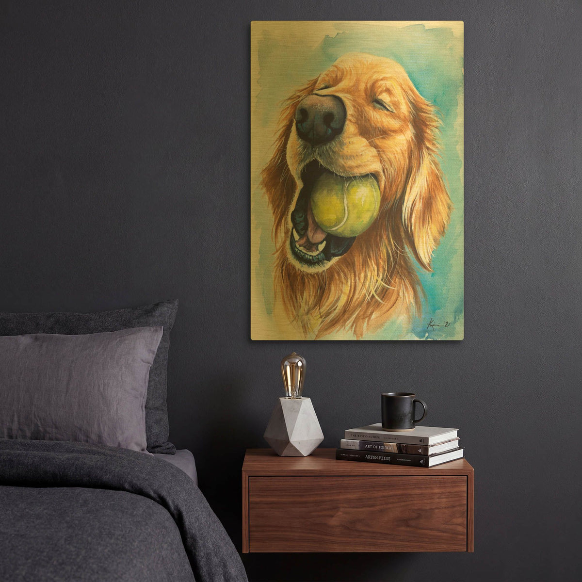 'Ball Is Life Golden Retriever' By Lindsay Kivi Gold Metal Wall Art