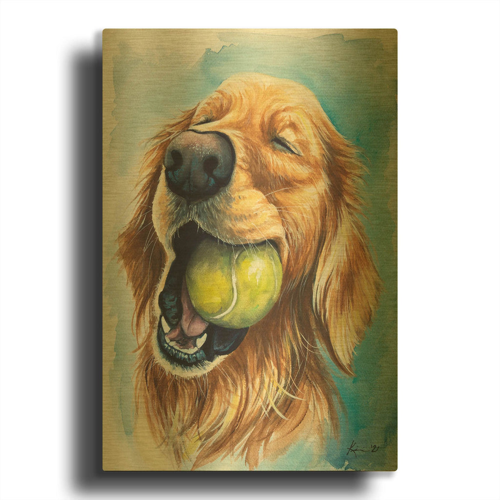 'Ball Is Life Golden Retriever' By Lindsay Kivi Gold Metal Wall Art