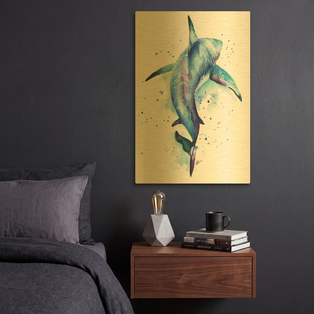 'Colorful Animals Shark' By Lindsay Kivi Gold Metal Wall Art
