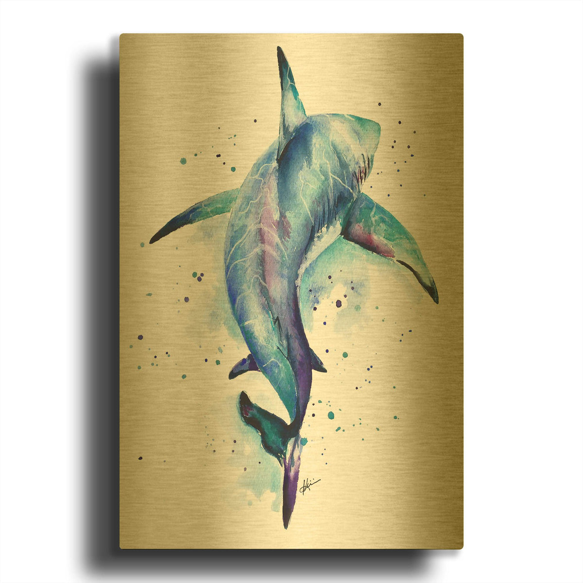 'Colorful Animals Shark' By Lindsay Kivi Gold Metal Wall Art