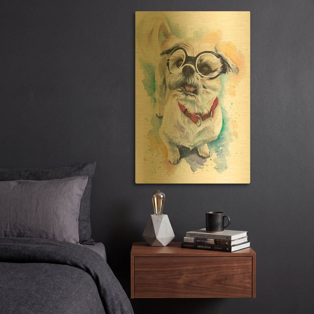 'Cute Animals Shih Tzu In Glasses' By Lindsay Kivi Gold Metal Wall Art