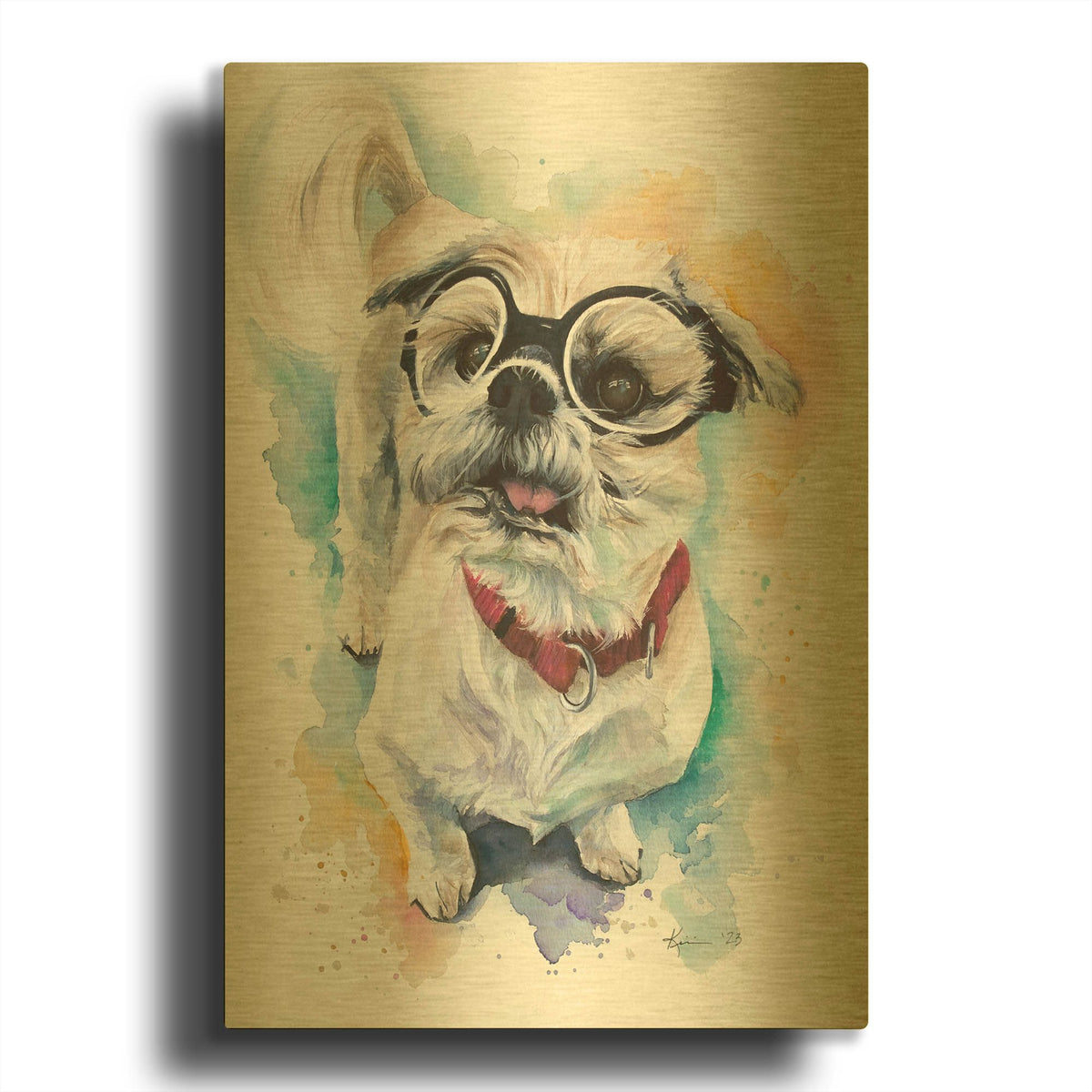 'Cute Animals Shih Tzu In Glasses' By Lindsay Kivi Gold Metal Wall Art