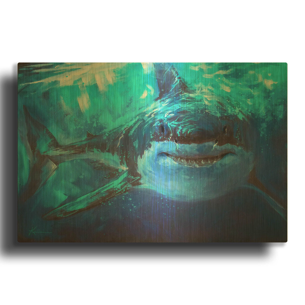 'Deep Blue Great White Shark' By Lindsay Kivi Gold Metal Wall Art