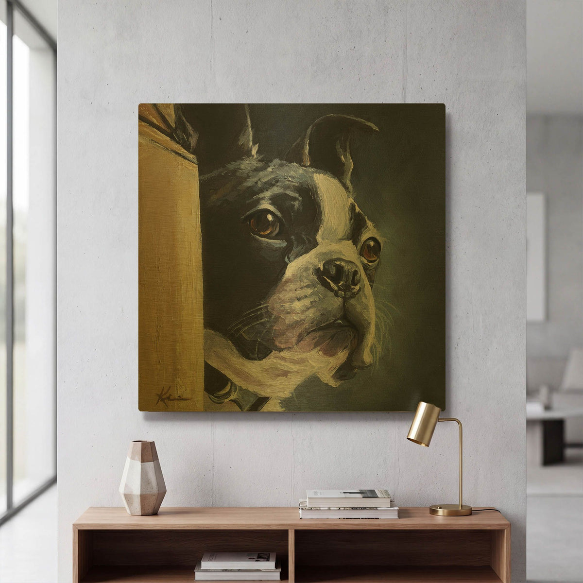'Dogs Boston Terrier' By Lindsay Kivi Gold Metal Wall Art