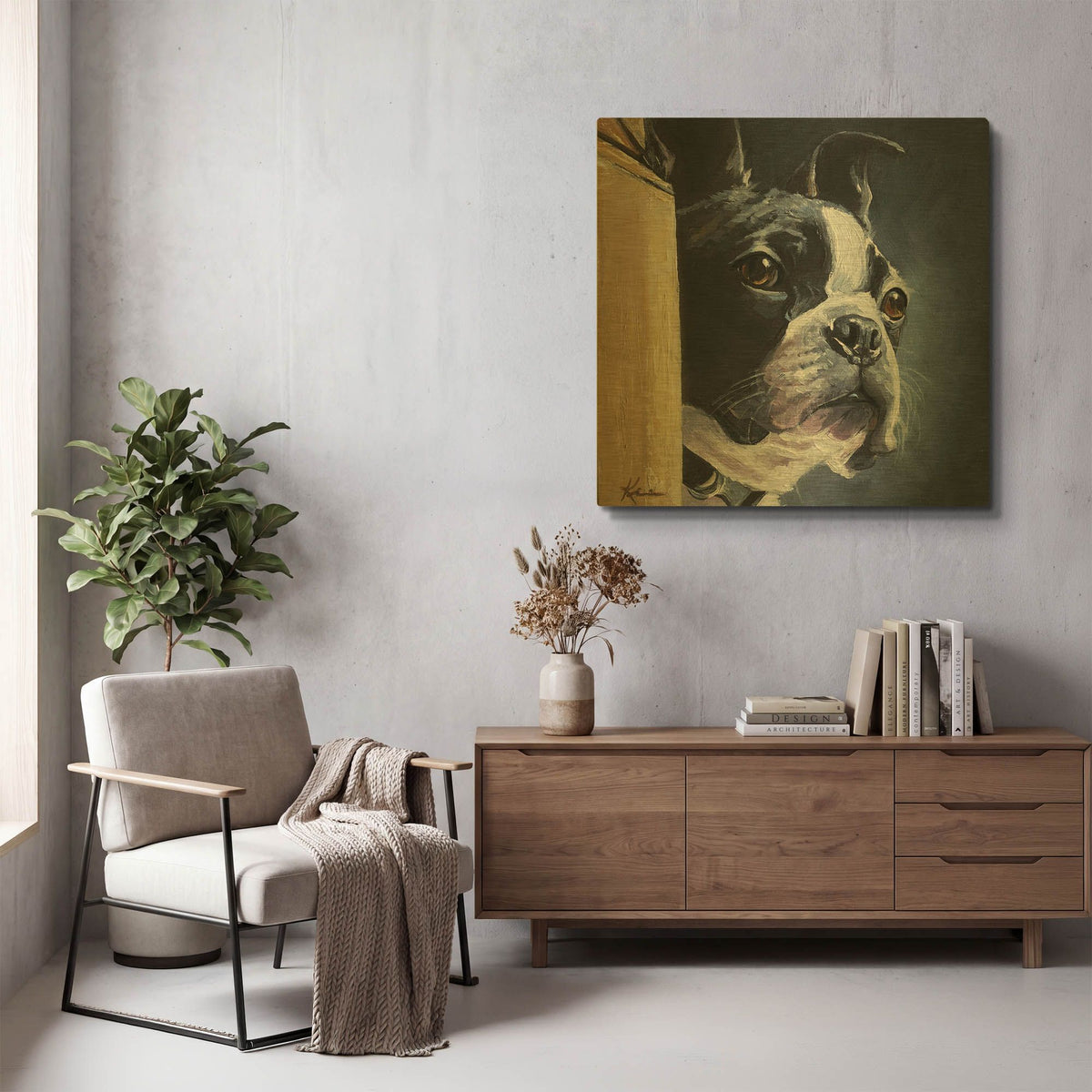'Dogs Boston Terrier' By Lindsay Kivi Gold Metal Wall Art