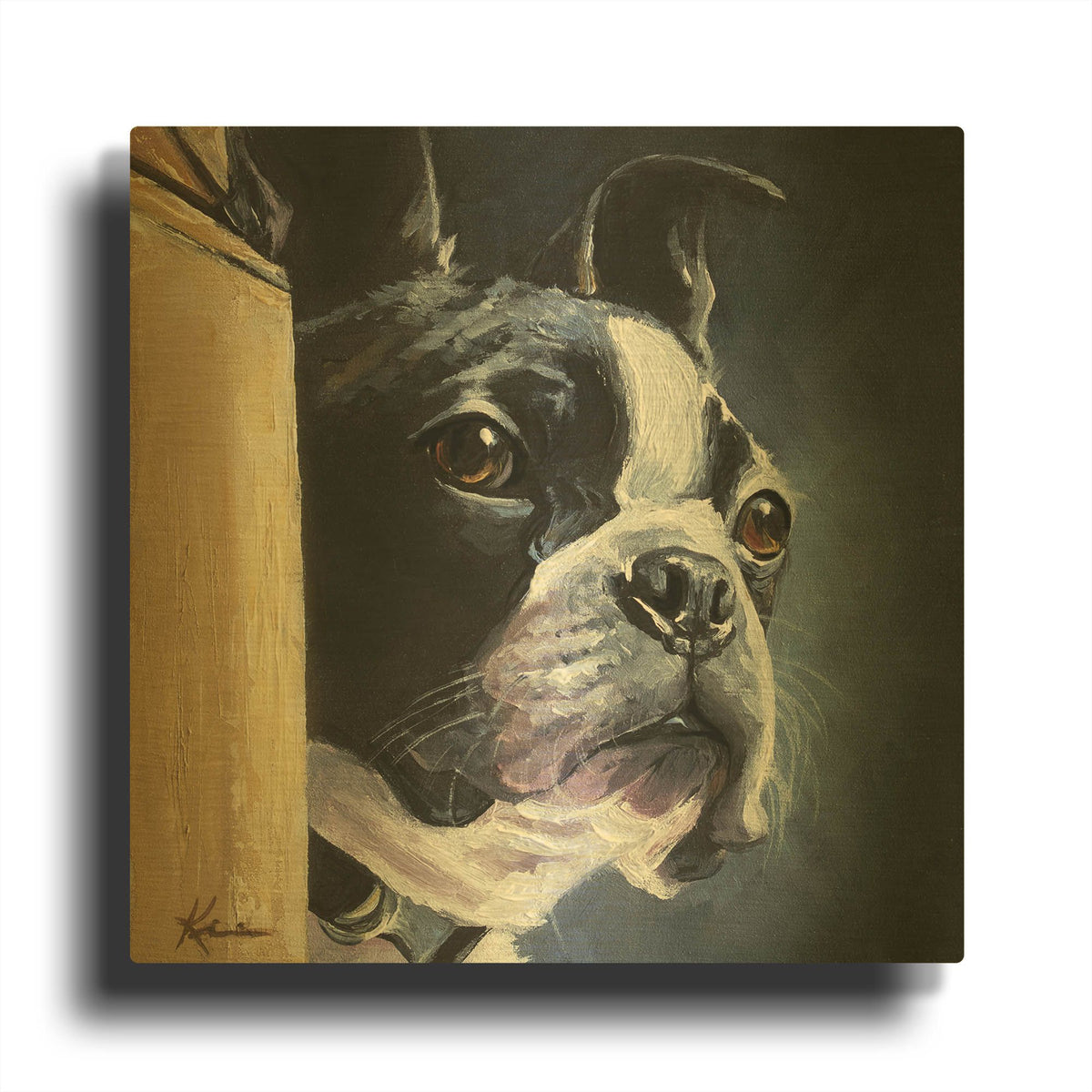 'Dogs Boston Terrier' By Lindsay Kivi Gold Metal Wall Art