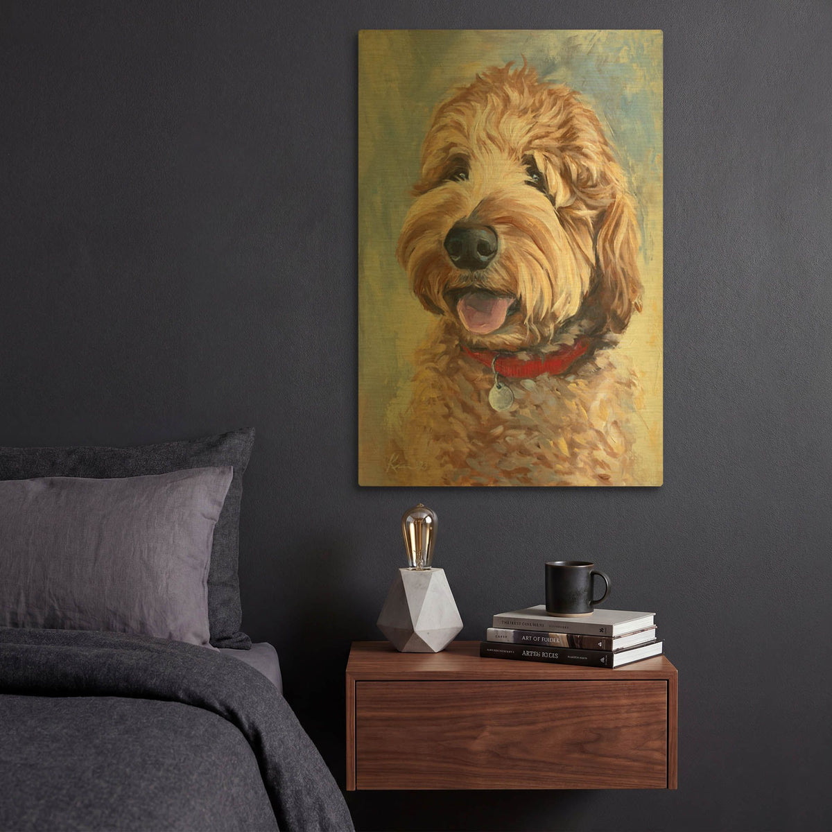 'Dogs Goldendoodle' By Lindsay Kivi Gold Metal Wall Art