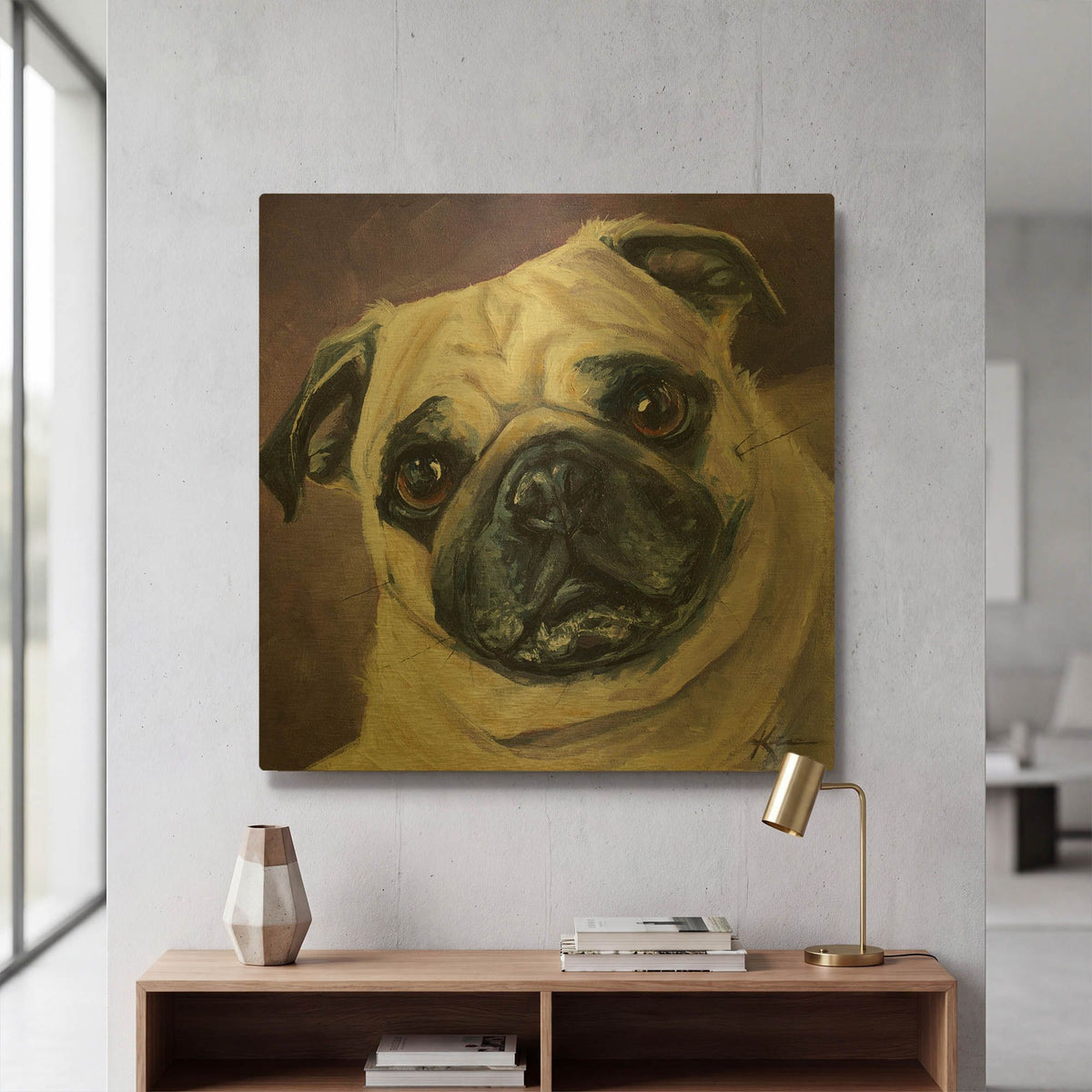 'Dogs Pug' By Lindsay Kivi Gold Metal Wall Art