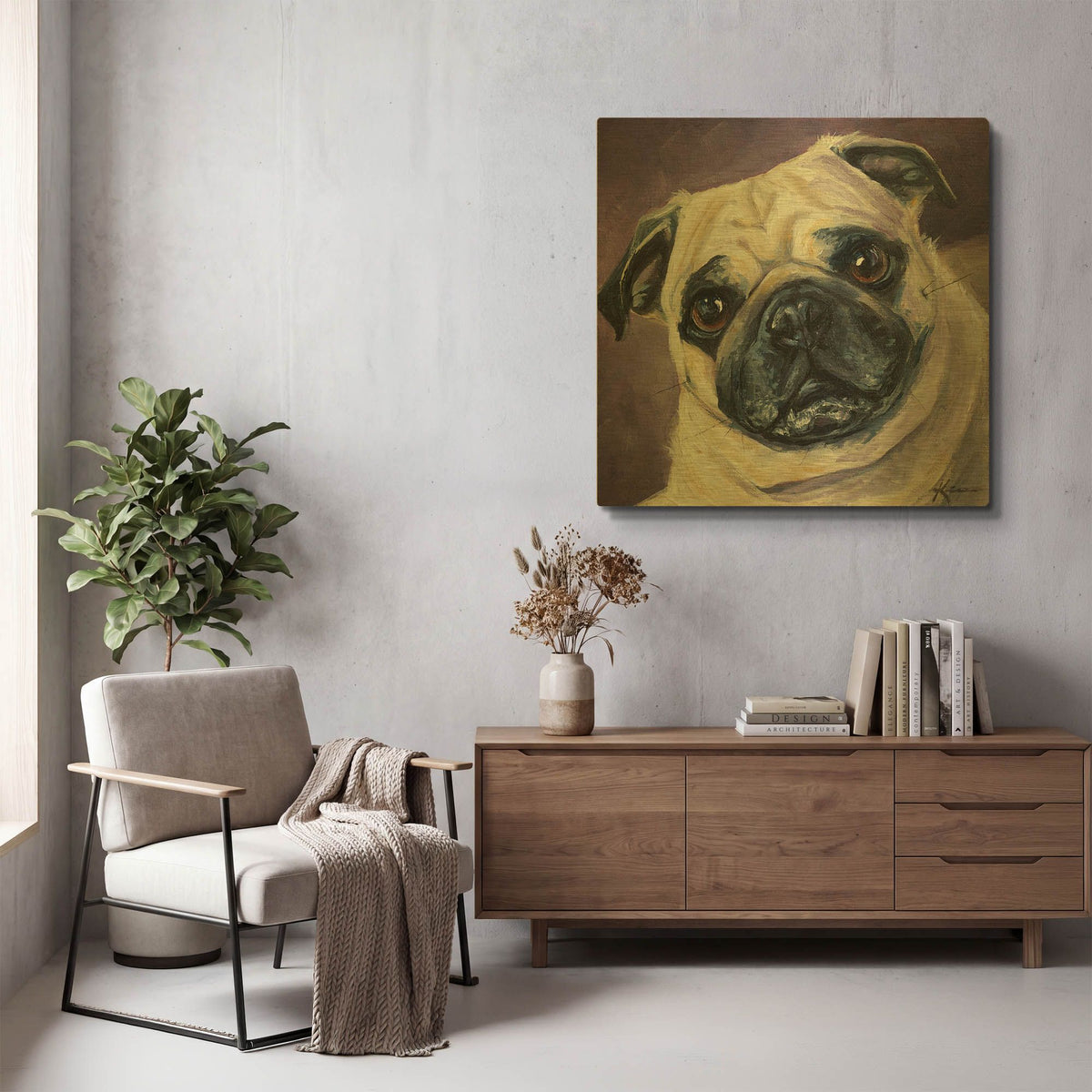 'Dogs Pug' By Lindsay Kivi Gold Metal Wall Art