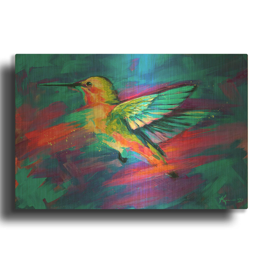 'Hummingbird Colorful' By Lindsay Kivi Gold Metal Wall Art