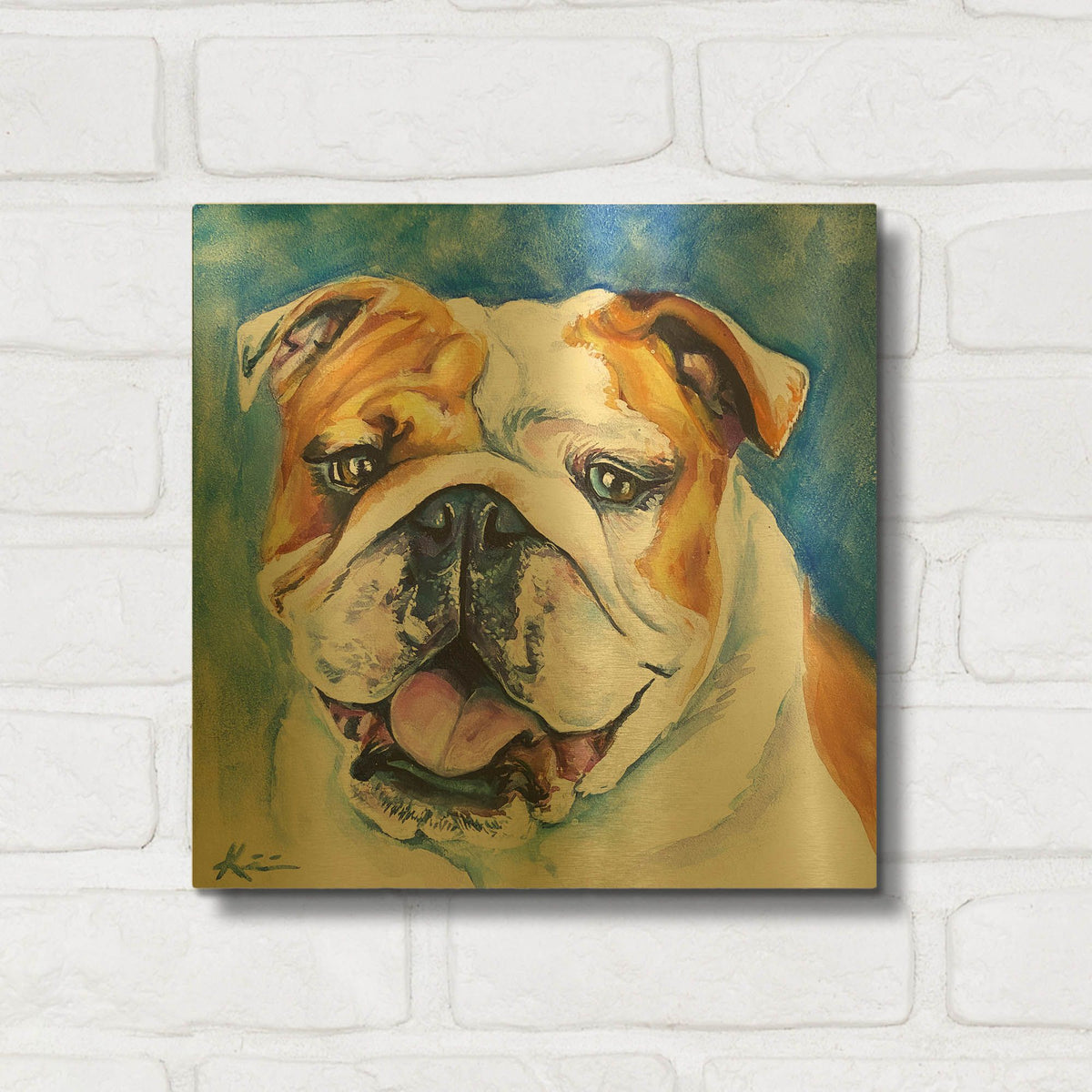 'Live Color Fully English Bulldog' By Lindsay Kivi Gold Metal Wall Art