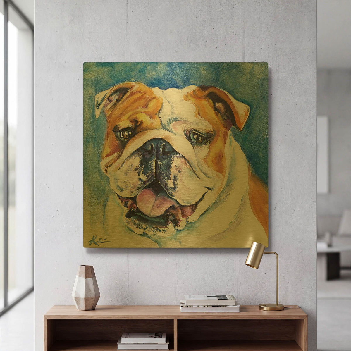'Live Color Fully English Bulldog' By Lindsay Kivi Gold Metal Wall Art