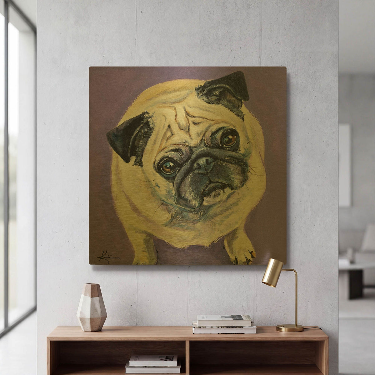 'Live Color Fully Pug' By Lindsay Kivi Gold Metal Wall Art