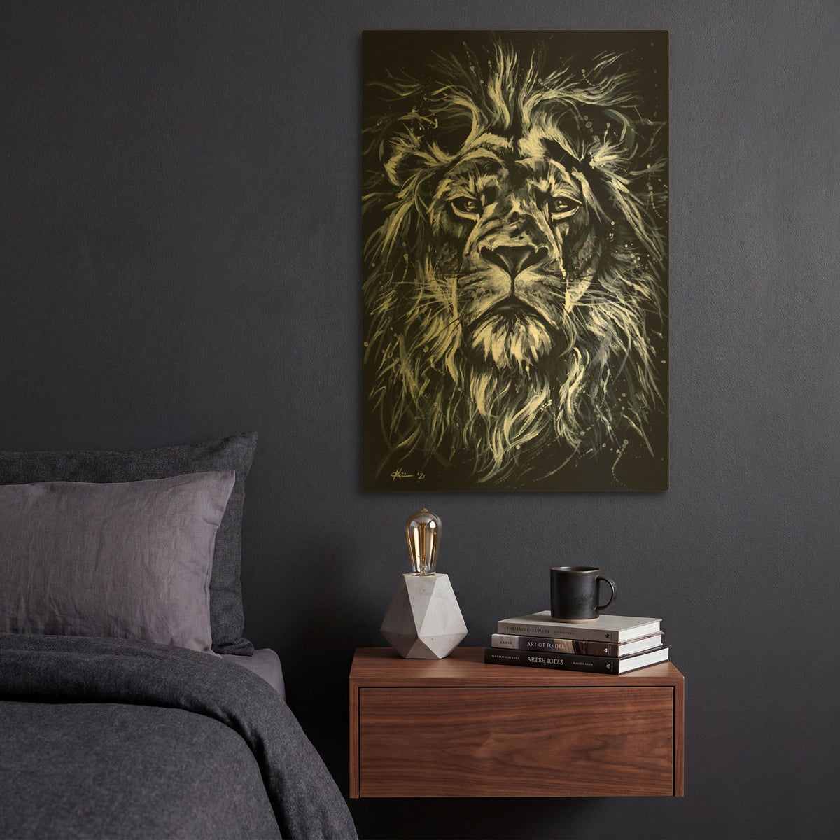 'Monochrome Series Lion' By Lindsay Kivi Gold Metal Wall Art