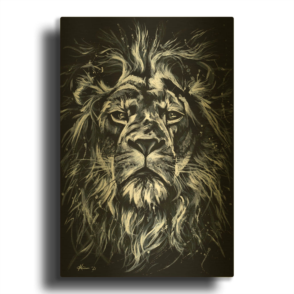 'Monochrome Series Lion' By Lindsay Kivi Gold Metal Wall Art