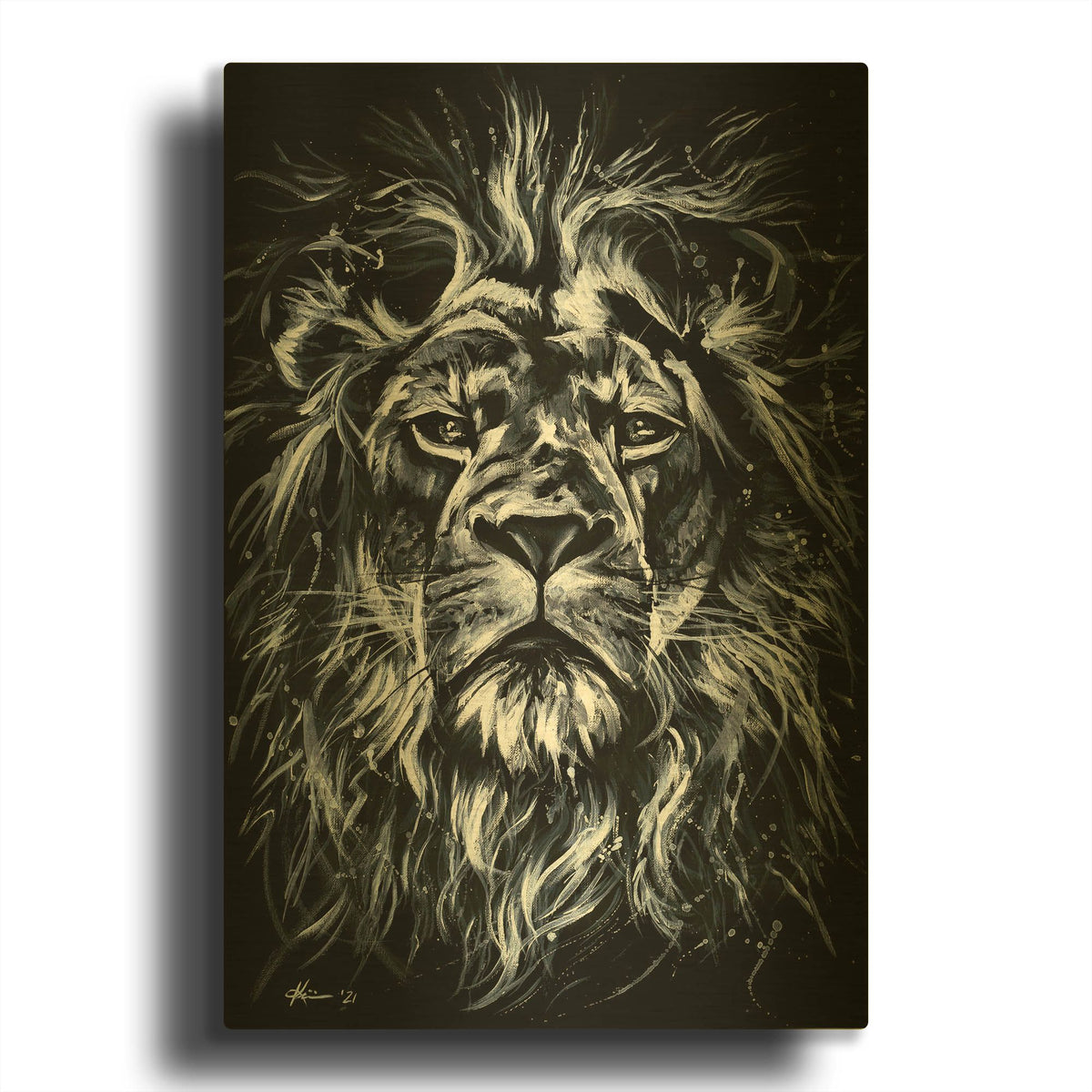 'Monochrome Series Lion' By Lindsay Kivi Gold Metal Wall Art