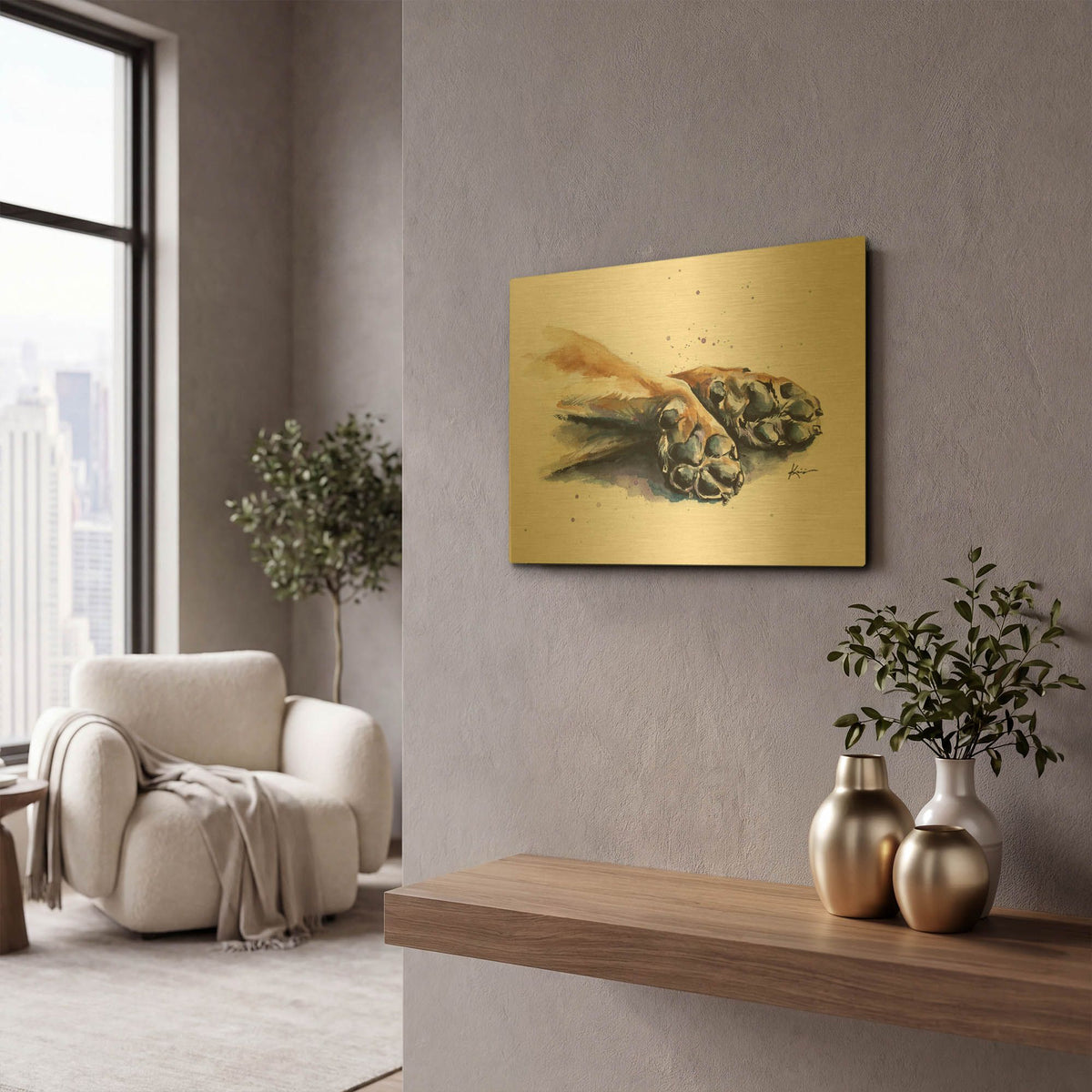 'Paw Prints Paws' By Lindsay Kivi Gold Metal Wall Art
