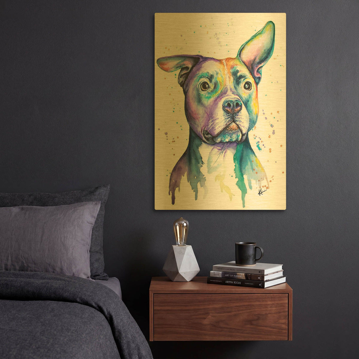 'Rainbow Dogs American Pit Bull Terrier' By Lindsay Kivi Gold Metal Wall Art